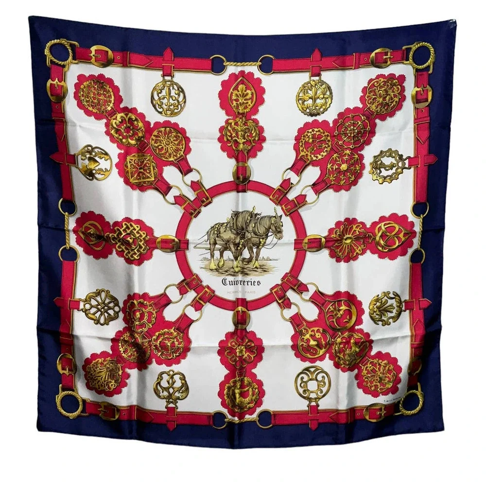 Hermes Scarf CARRE 90 "Cuiveeries" Carriage / Blue/ Red / Silk 100% NWT/BOX - Picture 2 of 16